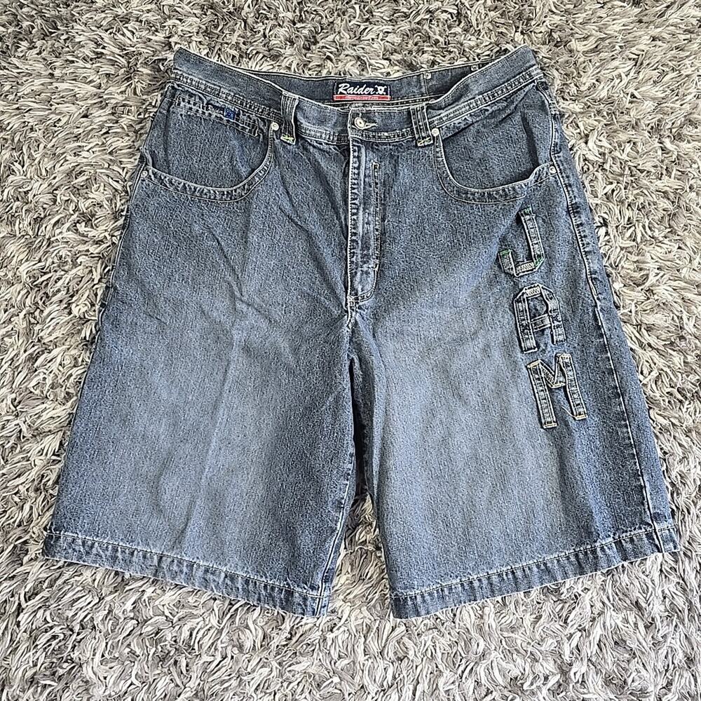 Raider Jean Co LONG Baggy Jean Shorts Sz 38 Jorts Wide Leg Skate Y2K Hip Hop JAM